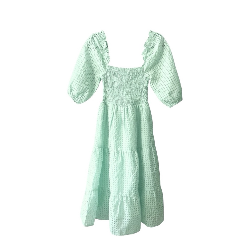 Mint Green Peasant Puff Sleeve Midi Dress size Small